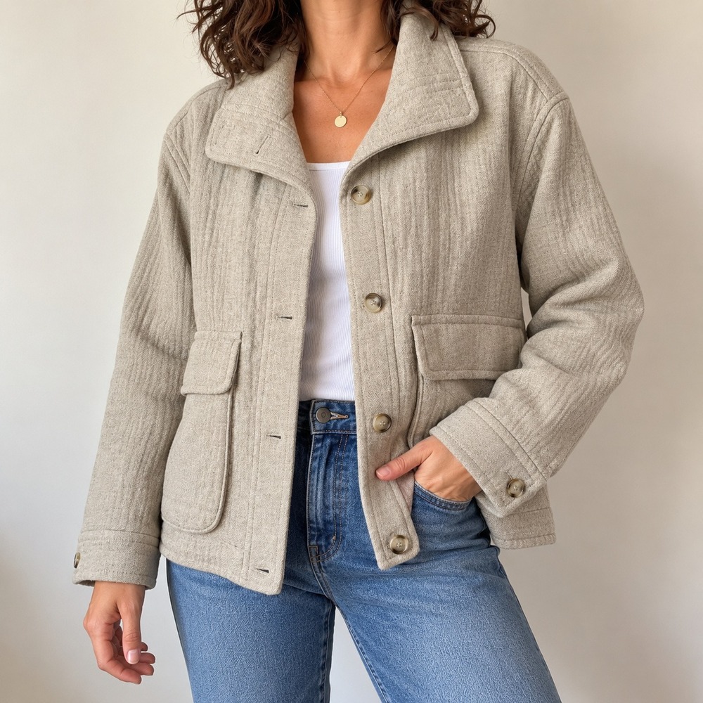 Madewell Wool Blend Textured Jacket Oatmeal Beige Boxy Utility Coat S Capsule